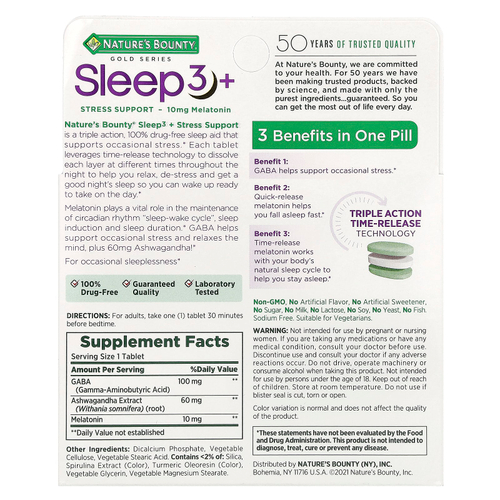 Nature's Bounty, Sleep 3+, поддержка стресса, 56 трехслойных таблеток