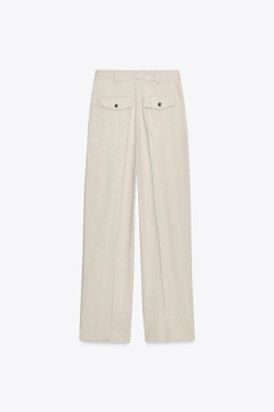 ZARA ПРЯМЫЕ БРЮКИ С ДЕКОРАТИВНОЙ СТРОЧКОЙ, ПЕСОЧНЫЙ