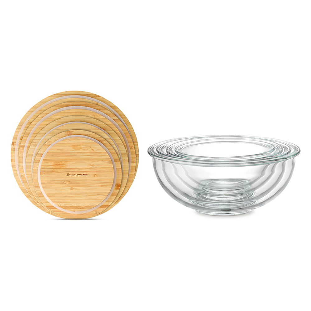 Набор из 4-х стеклянных мисок eco store с крышками из бамбука