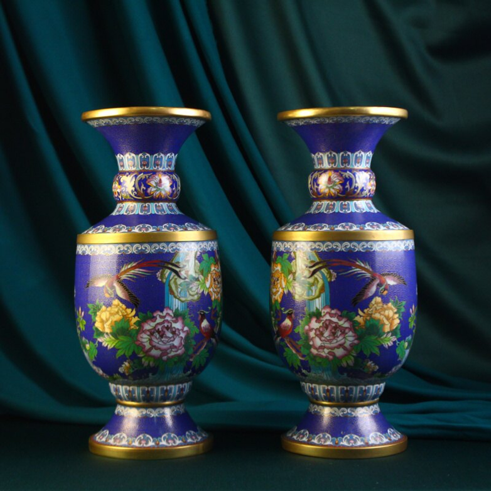 Парные вазы «Фазаны и пионы»