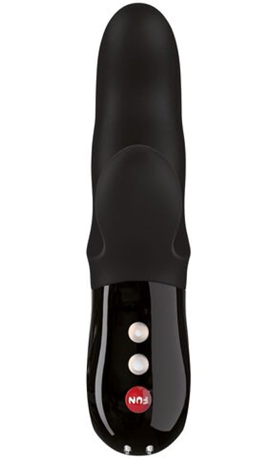 Чёрный вибратор с клиторальным отростком MiSS Bi Black Line - 17 см. (Цвет: черный)