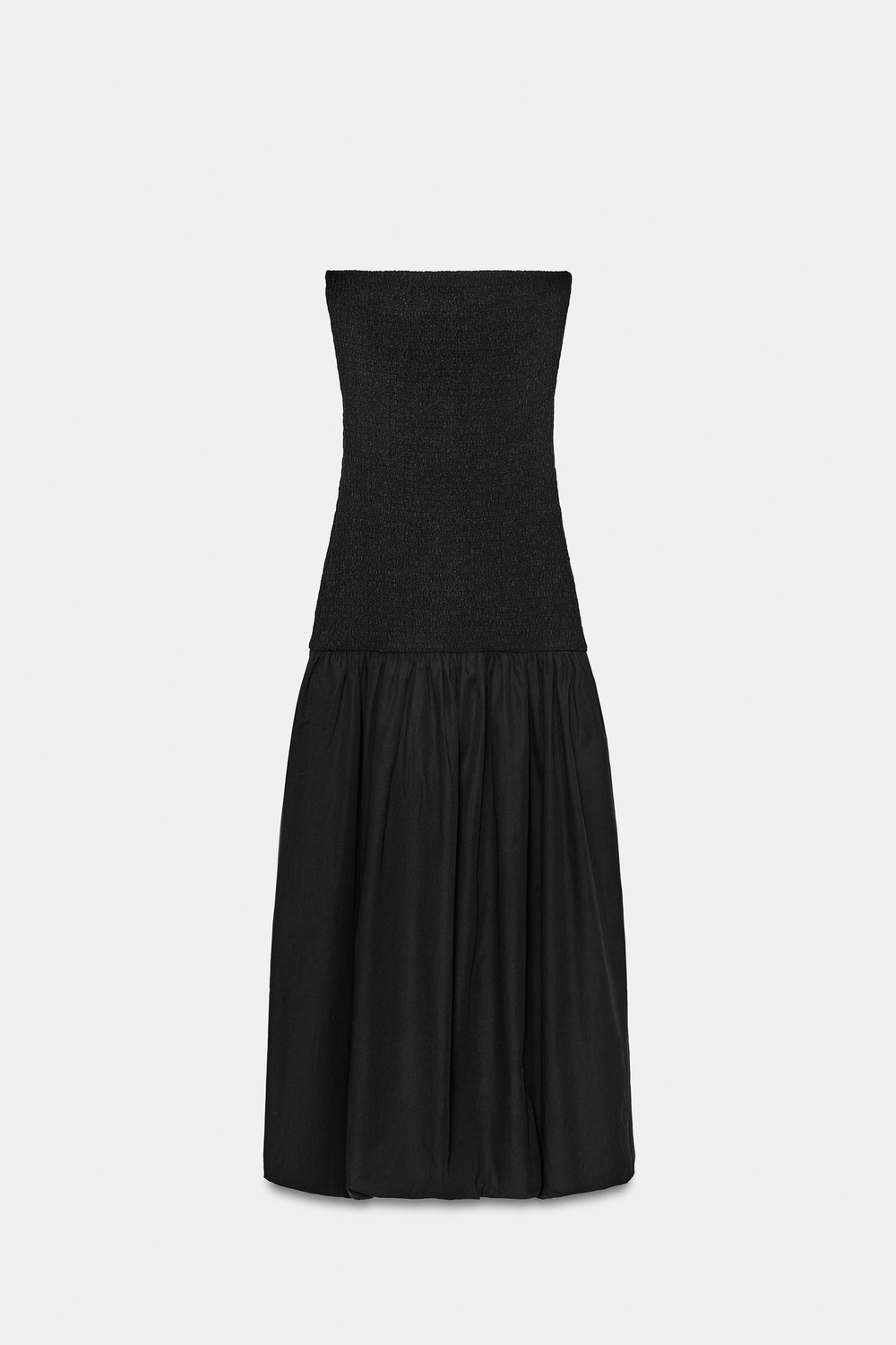 ZARA ПЛАТЬЕ МИДИ С ОТКРЫТЫМИ ПЛЕЧАМИ И КОМБИНИРОВАННОЙ ТКАНЬЮ, ЧЕРНЫЙ