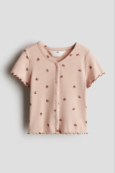 H&M Футболка из хлопка в рубчик, светло-розовый