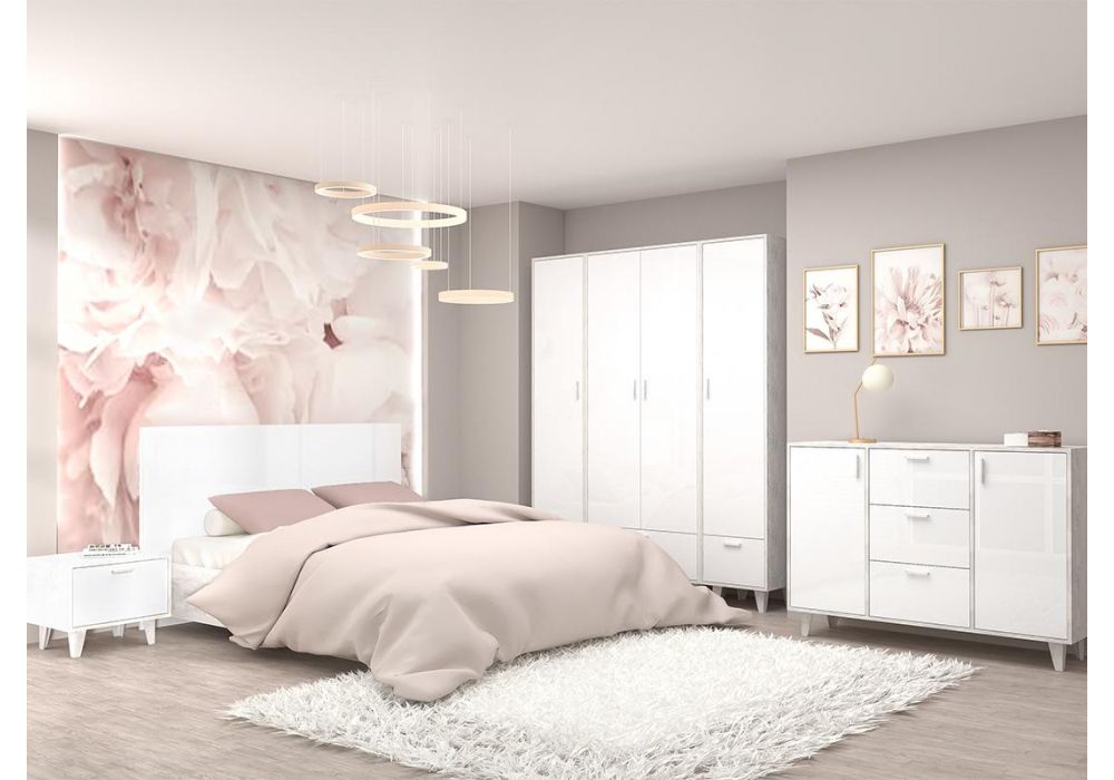 Шкаф Эго Шк-1 на ножках бетон светлый / белый глянец