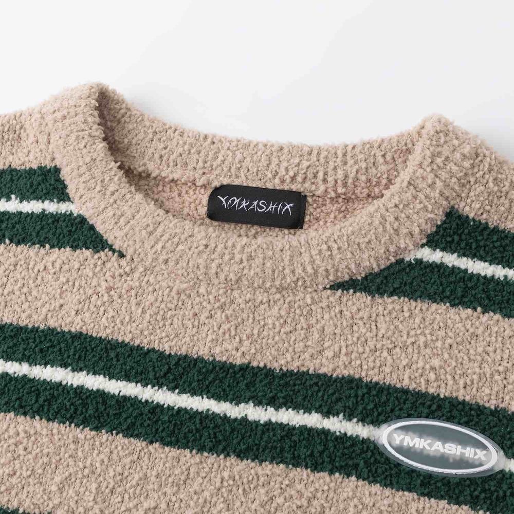 Свитер Ymkashix Soft Strips песочный/темно-зеленый