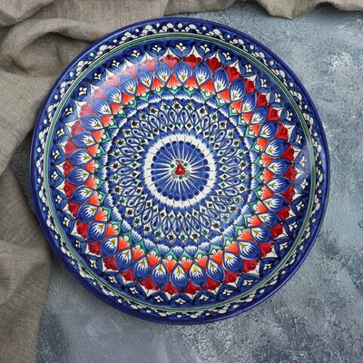 Ляган Риштанская Керамика Узоры , 28 см, синий, микс