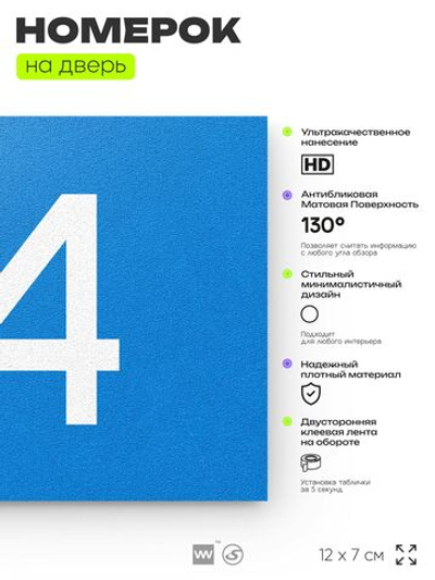 Табличка с номером 94 на дверь квартиры, для офиса, кабинета, аудитории, склада, голубая 120х70 мм, Айдентика Технолоджи
