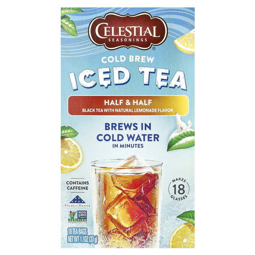 Celestial Seasonings, Холодный чай, половина и половина черного чая с натуральным лимонадом, 18 чайных пакетиков, 33 г (1,1 унции)