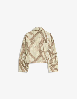 BERSHKA Джинсовая укороченная куртка с принтом, темно-серый