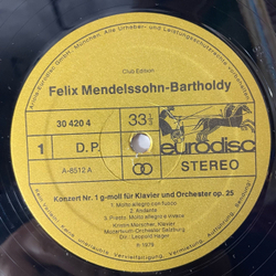 Винтажная виниловая пластинка LP Mendelssohn Мендельсон, Kristin Merscher, Mozarteum-Orchester Salzburg, Leopold Hager Klavierkonzerte Nr. 1 G-moll Op. 25 (Германия 1979)