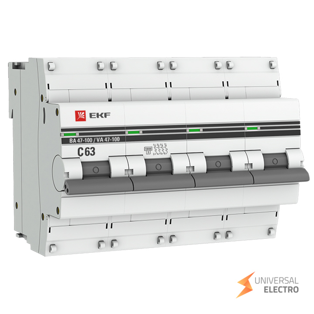 Автоматический выключатель 4P 63А (C) 10kA ВА 47-100 EKF PROxima