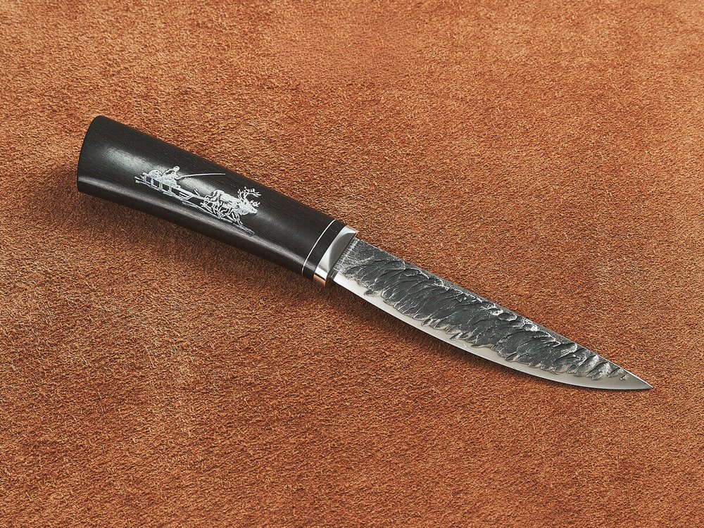 Якутский нож "Амга", сталь Х12МФ, рукоять черный мореный граб / рисунок