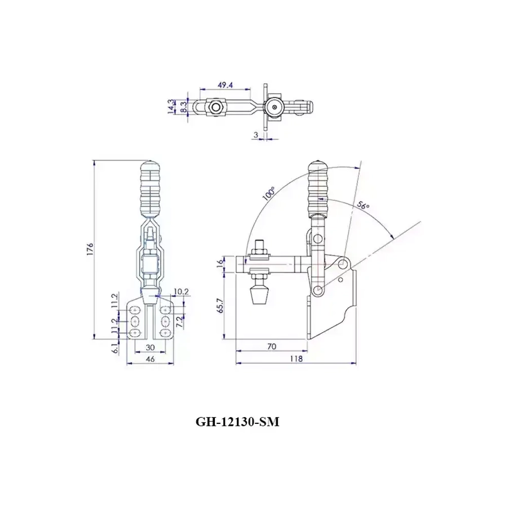 Зажим механический с вертикальной ручкой, усилие 227 кг Woodwork GH-12130-SM