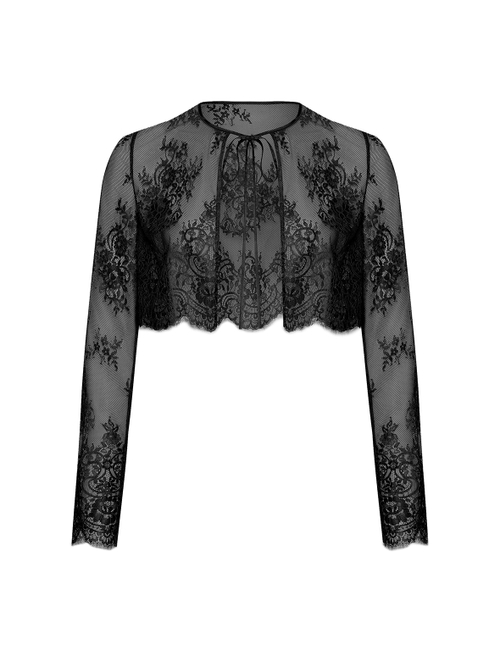 Укороченный топ из кружева с рукавами и завязками