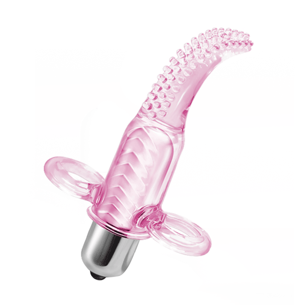 Розовый вибростимулятор 10см на палец с щёточкой Baile Vibro Finger BI-014078