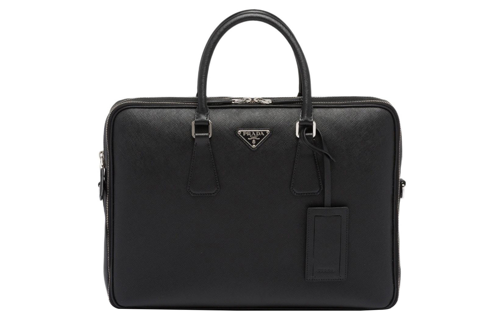 PRADA Saffiano Leather Portable Briefcase Men"s Black