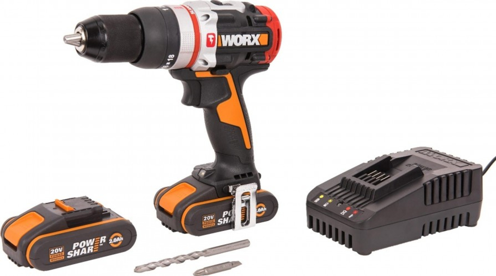 Дрель-шуруповерт аккумуляторная Worx WX354 ударная, бесщеточная