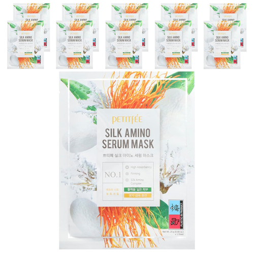 Petitfee, шелковая маска для лица с аминокислотами, 10 шт., 25 г (0,88 унции)