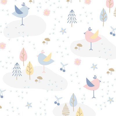 Милые птички в лесу на поляне