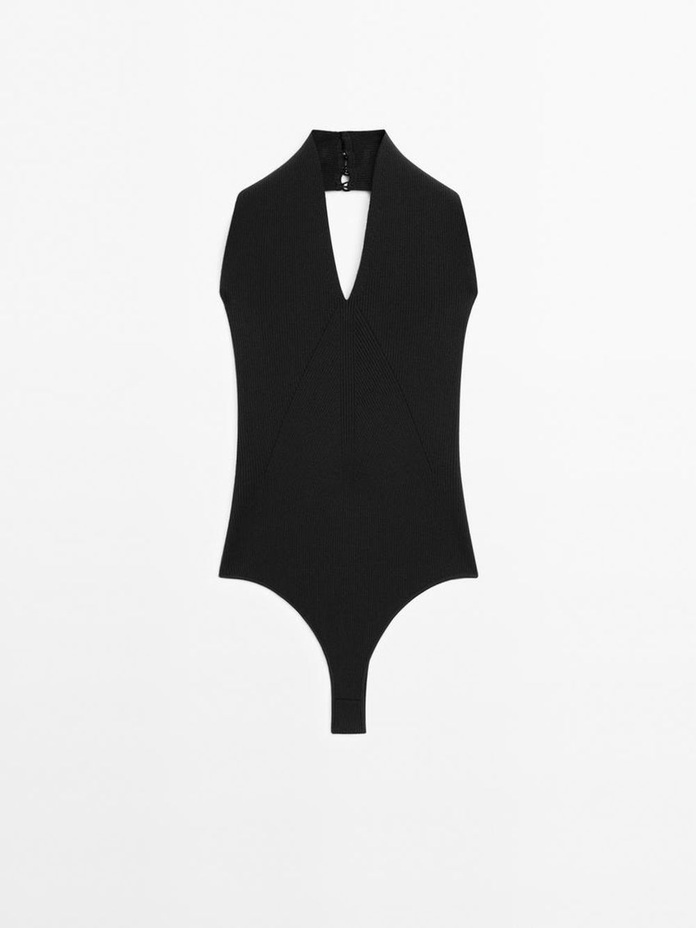 Massimo Dutti Трикотажное боди с V-образным вырезом - Studio, черный