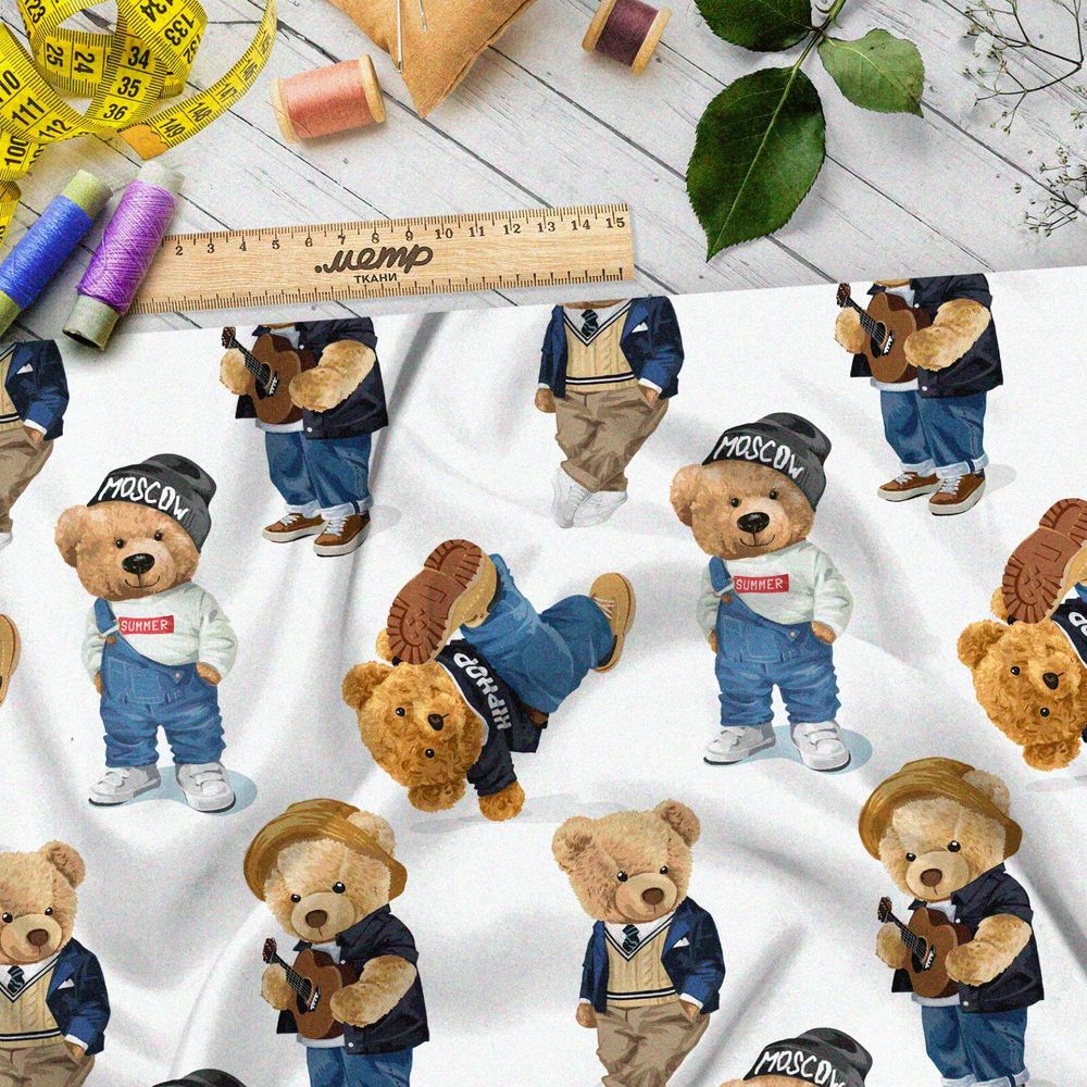 Ткань кулирная гладь крупные мишки тедди