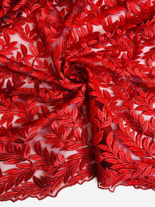 Сетка вышивка красный, листья