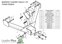 Фаркоп(прицепное) Лидер-Плюс для HYUNDAI PORTER 1 1998-2005 / ТАГАЗ PORTER 1 2005-2011(паспорт и сертификат в комплекте)(без электрики)H202-F