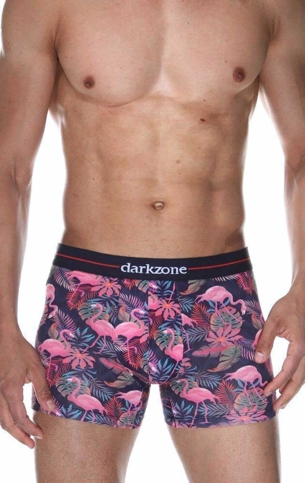 Мужские трусы-боксеры с принтом в виде розовых фламинго (Размер: S) (Цвет: темно-синий)