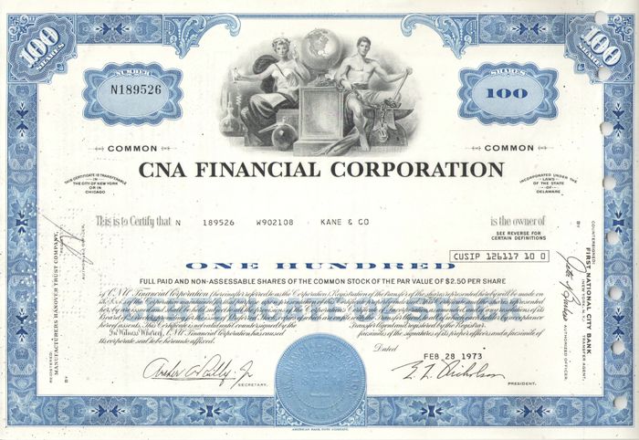 Акция CNA FINANCIAL CORPORATION 1973-1974 США