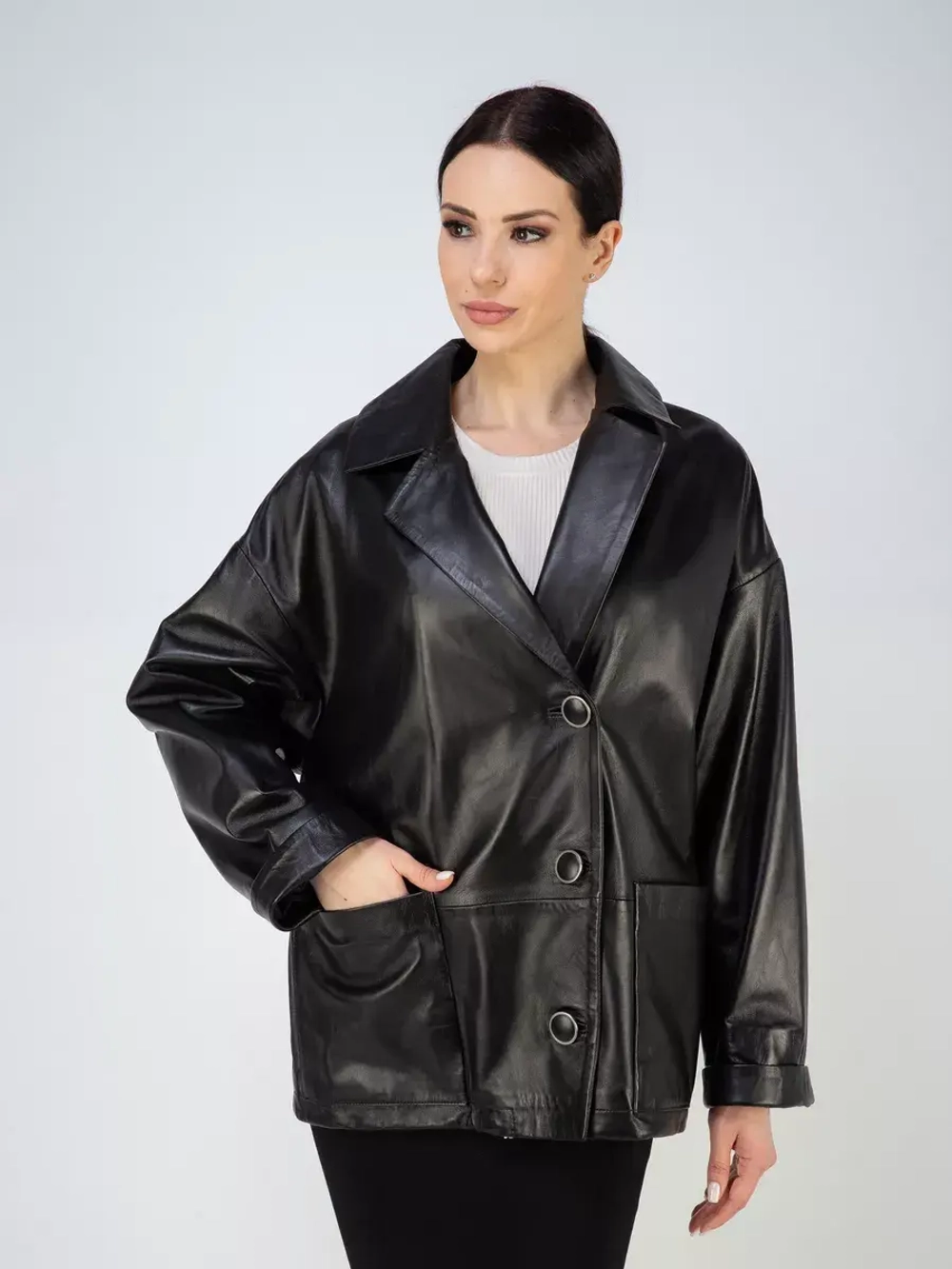 Кожаная куртка демисезонная оверсайз пиджак