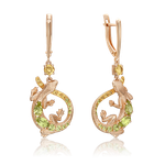 Серьги «Ящерицы» с английским замком из красного золота с хризолитами и цитринами