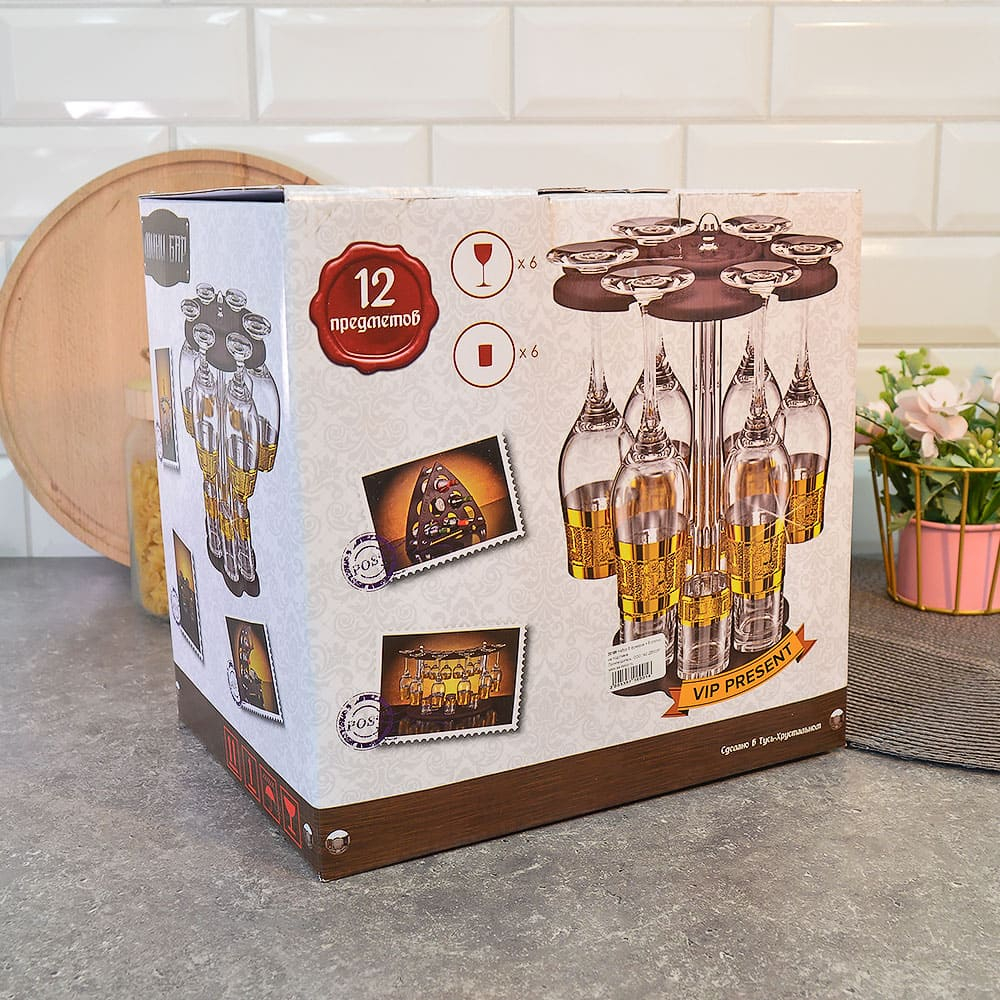 Набор 12 предметов (6 фужеров 385мл, 6 стопок 50мл) на подставке, 20188
