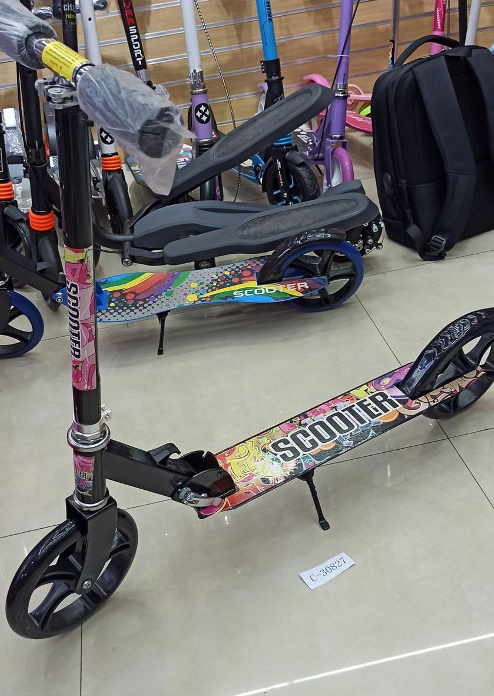 Самокат 2х-колес металл,р-р колеса PU 200мм, диски пластик, ручка металл,регул.по высоте, складной