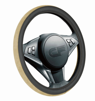 Оплетка на руль круглая CarFashion -М- «FLIP» 31315 - Экокожа - черный/бежевый/бежевый