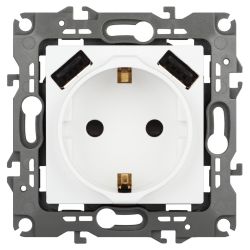 Розетка ЭРА Серия 12 12-4109-01М 2P+E 16A-250В штор. с 2xUSB 5В-3А белый матовый