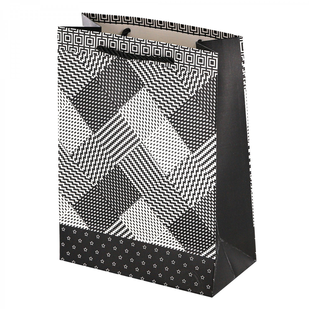 Пакет подарочный бумажный Alingar, (L+) 26х32х10 см, "Ромбы. Квадраты", ламинация, ассорти