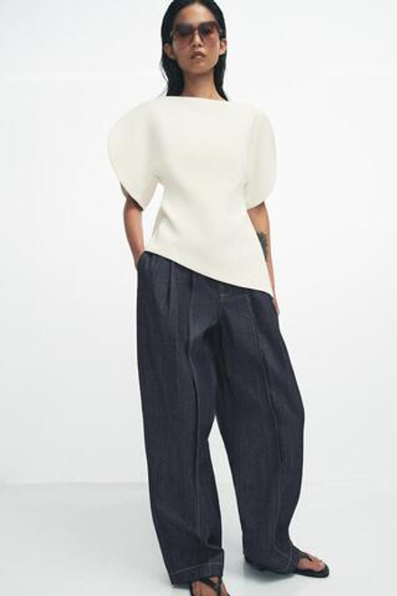 ZARA ТОП С ОБЪЕМНЫМИ РУКАВАМИ — ZW COLLECTION, ЦВЕТ СЛОНОВОЙ КОСТИ