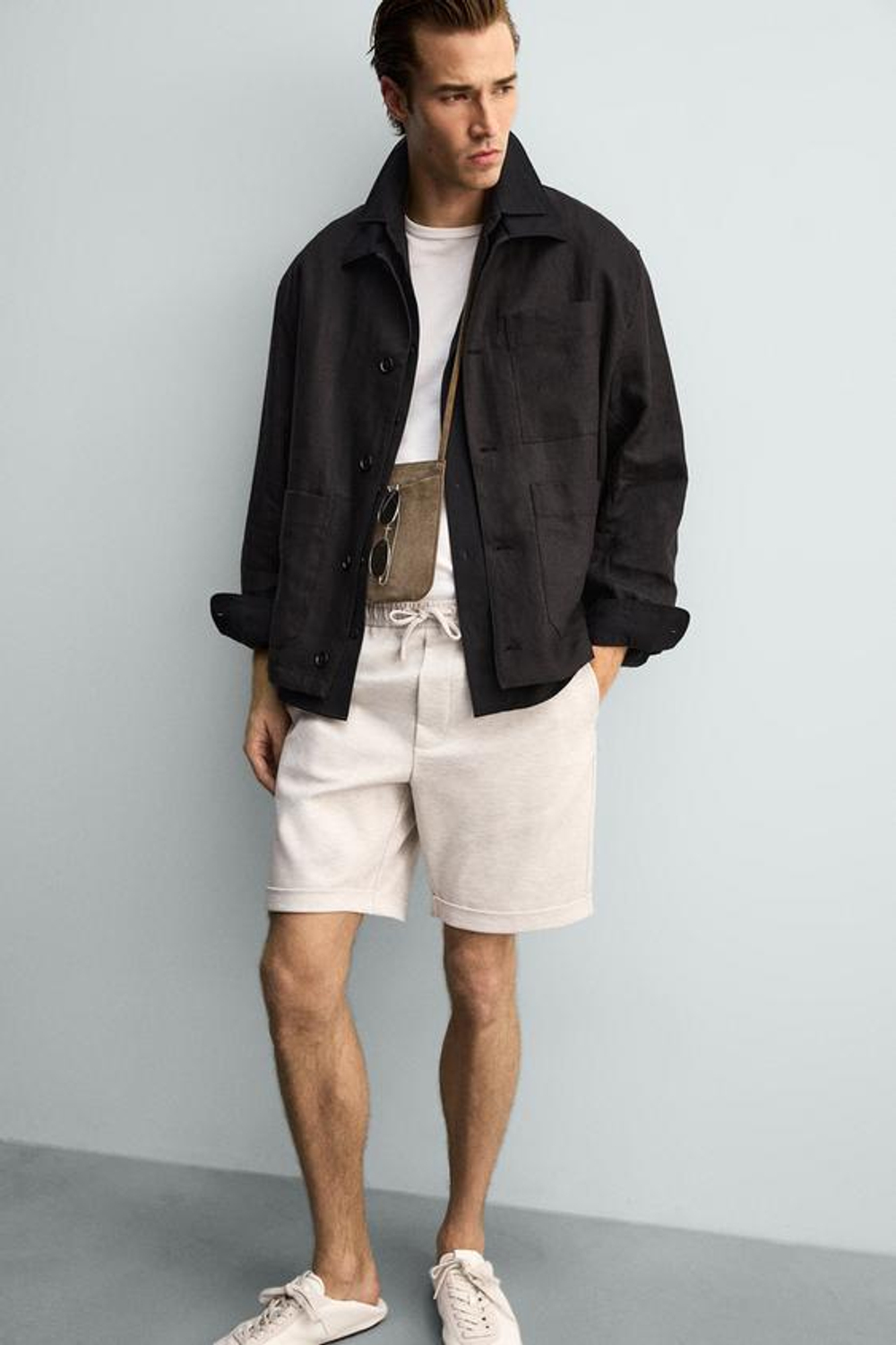 ZARA ШОРТЫ REGULAR FIT COMFORT, ЭКРЮ МЕЛАНЖ