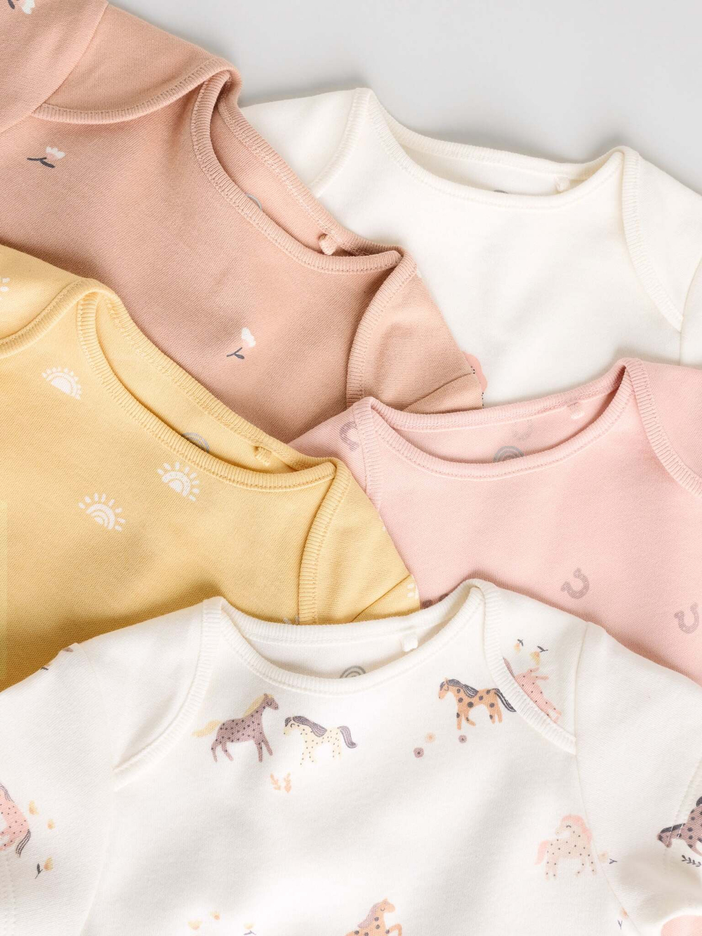 Боди с коротким рукавом для малышей Next E58-049, 5 шт., Молочный, Розовый, Бежевый