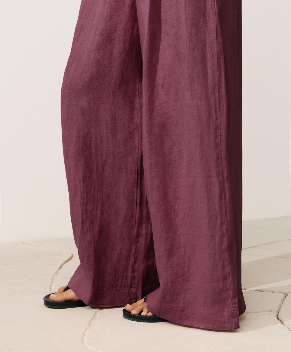 OYSHO Брюки с широкими штанинами из 100% льна, бордо