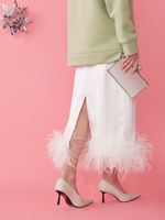 ЮБКА САТИНОВАЯ С ПЕРЬЯМИ WHITE