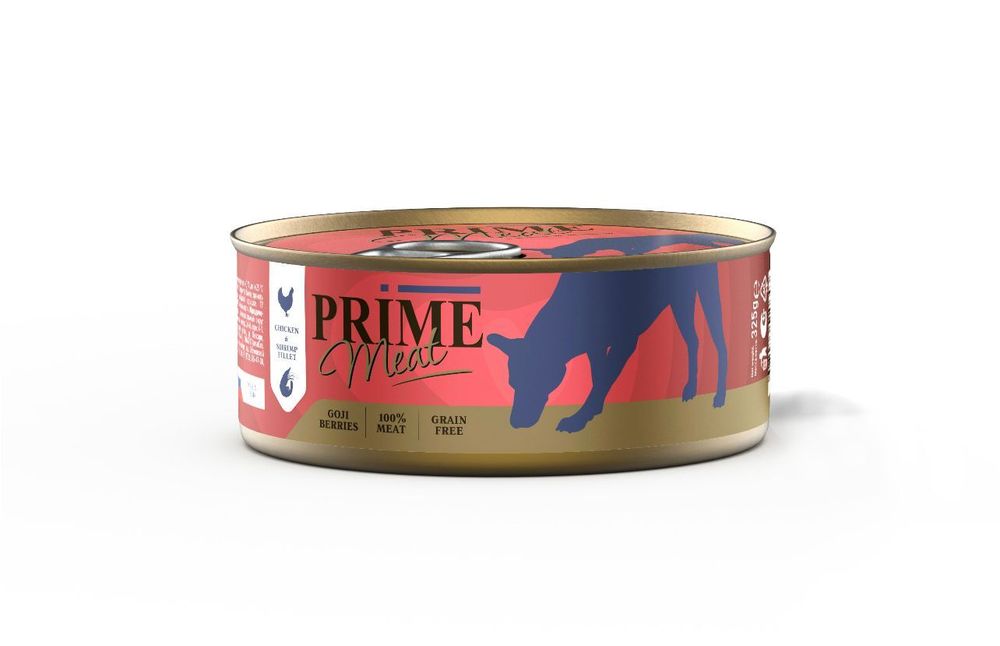 PRIME MEAT консервы для собак курица с креветкой филе в желе 325 г
