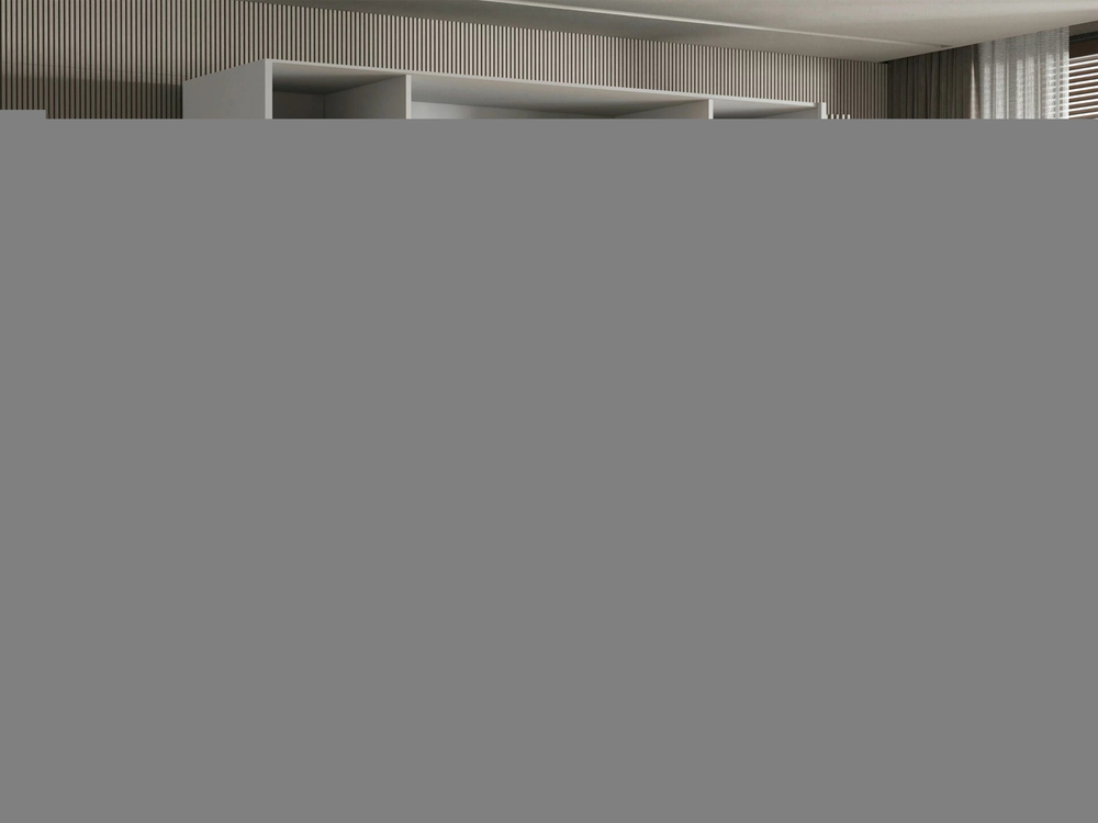 Распашной четырехсекционный шкаф Эмма с 2 ящиками, c черными ручками Белый снег 8685 BS  210*50*220