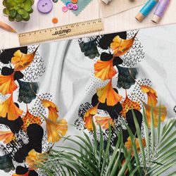 Ткань саржа богатый букет из цветов и соцветий