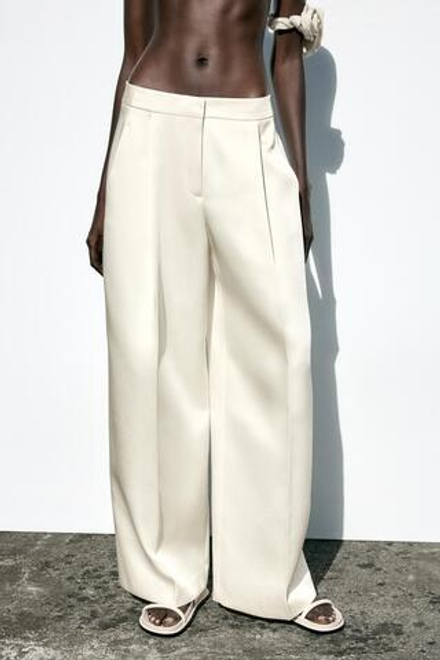 ZARA ШИРОКИЕ БРЮКИ ИЗ САТИНА, ЭКРЮ
