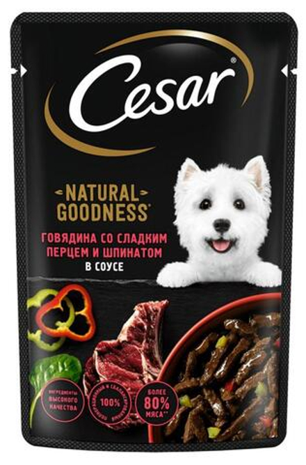 Паучи Cesar для собак говядина со сладким перцем и шпинатом в соусе 80 г