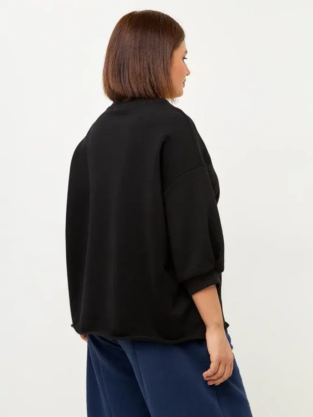 Свитшот оверсайз утепленный с рукавами 3/4 чёрный