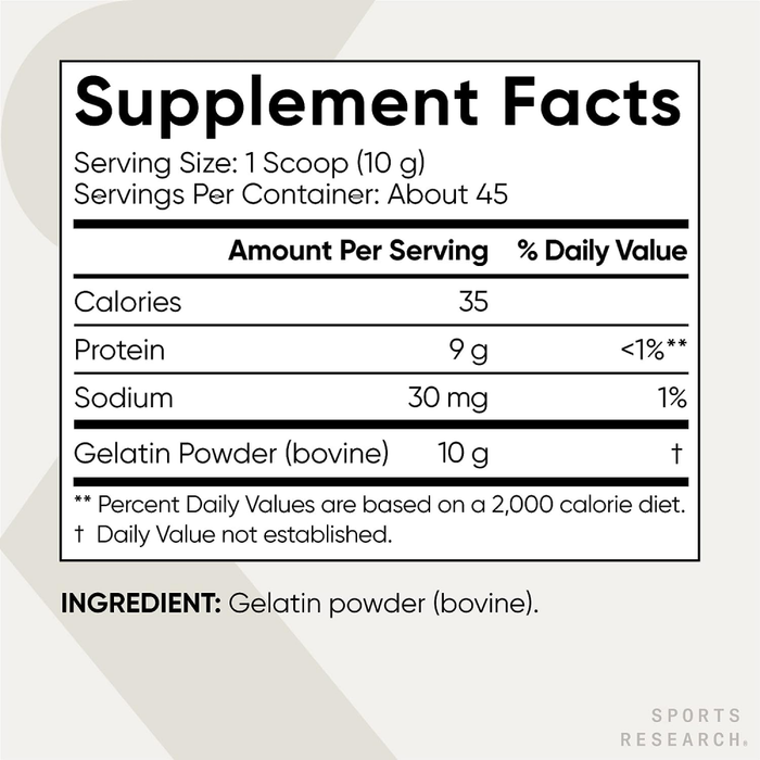 Коллаген Говяжий желатин, Gelatin Powder, Sports Research, 454 г (16 oz) 2