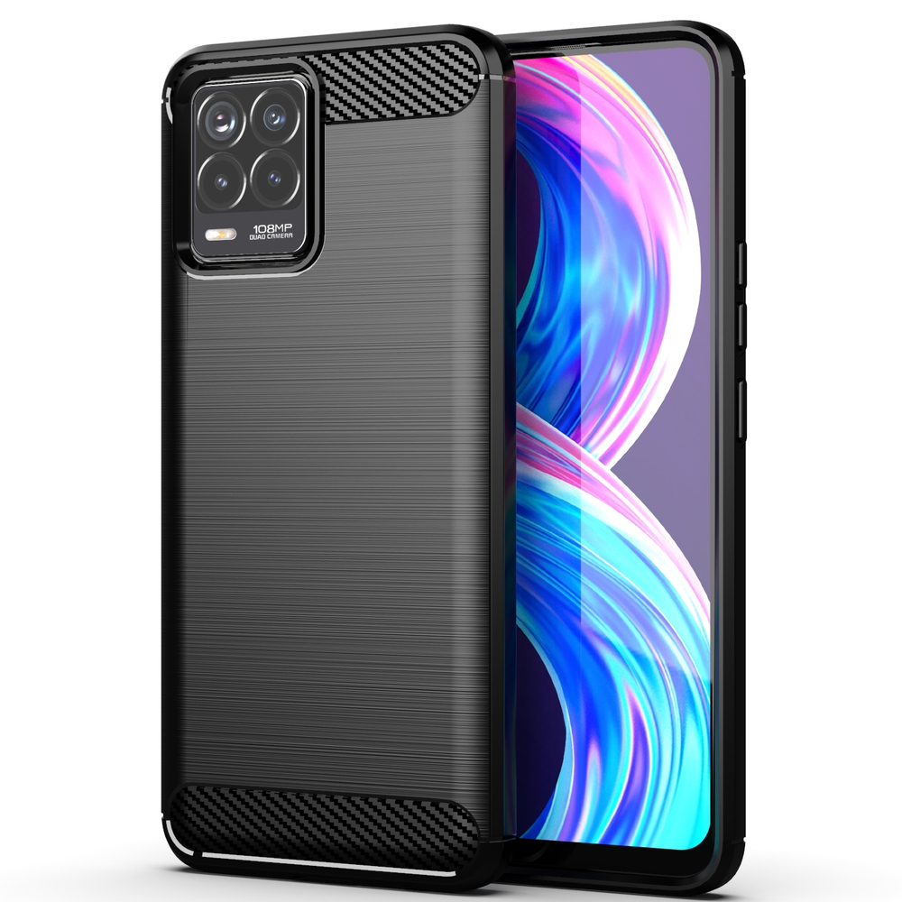 Чехол черного цвета на OPPO Realme 8 и Realme 8 Pro, серия Carbon (в стиле карбон) от Caseport