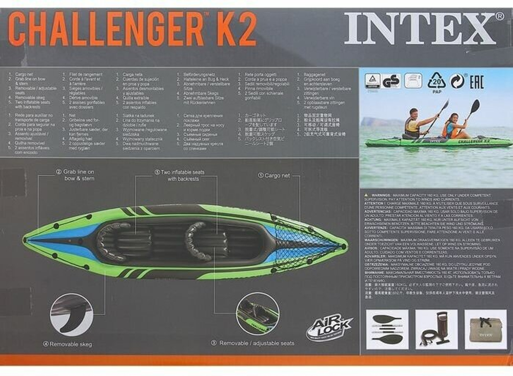 Надувной двухместный каяк Intex Challenger К2 Intex 68306, 351 х 76 см